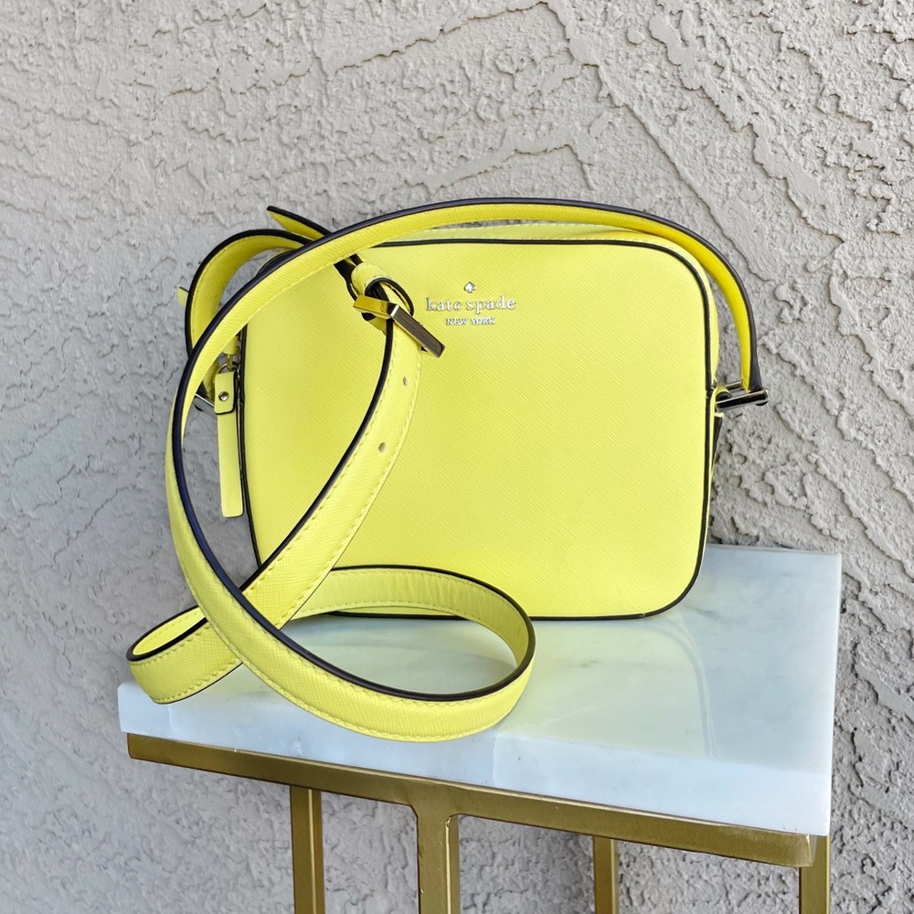 KATE SPADE Citrus Neon Yellow Leather Crossbody Bag Newbury Land Cammie Purse